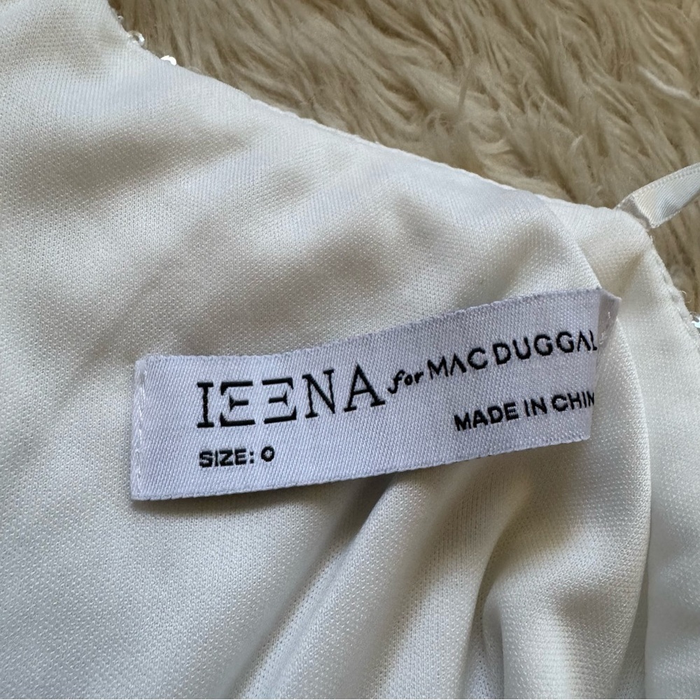 NWT Ieena for Mac Duggal White Sequined One Shoulder Trumpet Gown - Size 0 - Picture 6 of 8